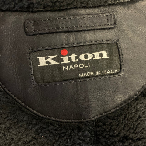 KITON Chest Size 40 Size 40 Black Leather Button Up Coat