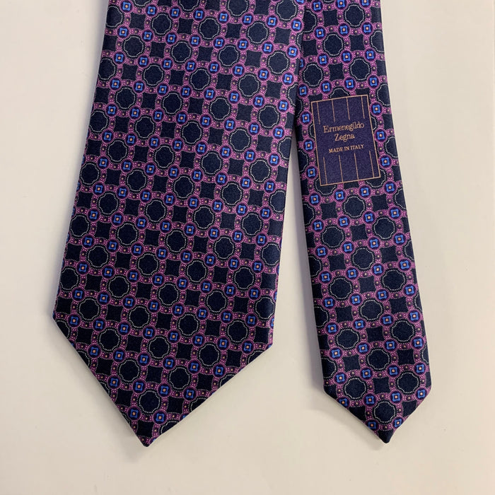 ERMENEGILDO ZEGNA One Size Purple Navy Silk Tie