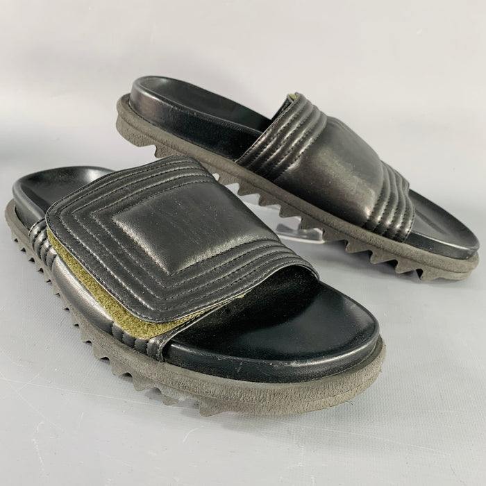 DRIES VAN NOTEN Size 8 Black Quilted Leather Slide Sandals