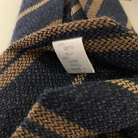 ISAIA Navy Brown Stripe Silk Wool Tie