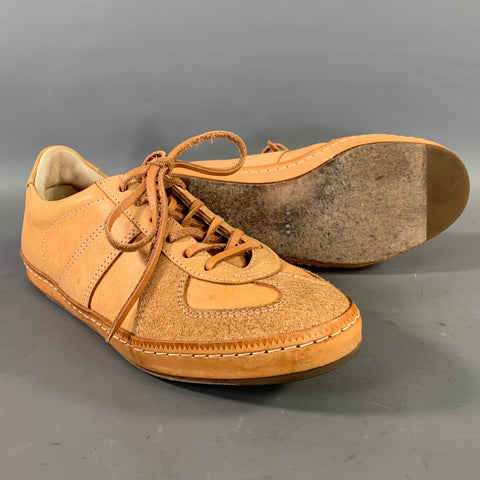 HENDER SCHEME Size 9.5 Tan Khaki Mixed Patterns Mixed Fabrics Lace Sneakers