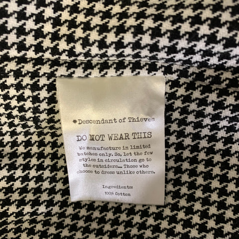 DESCENDANT OF THIEVES Size L White Black Houndstooth Cotton Long Sleeve Shirt