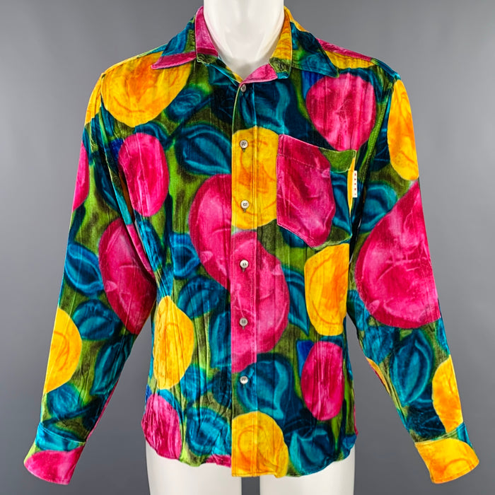 MARNI Size XS Multi Color Roses Print Viscose Silk Velvet Long Sleeve Shirt