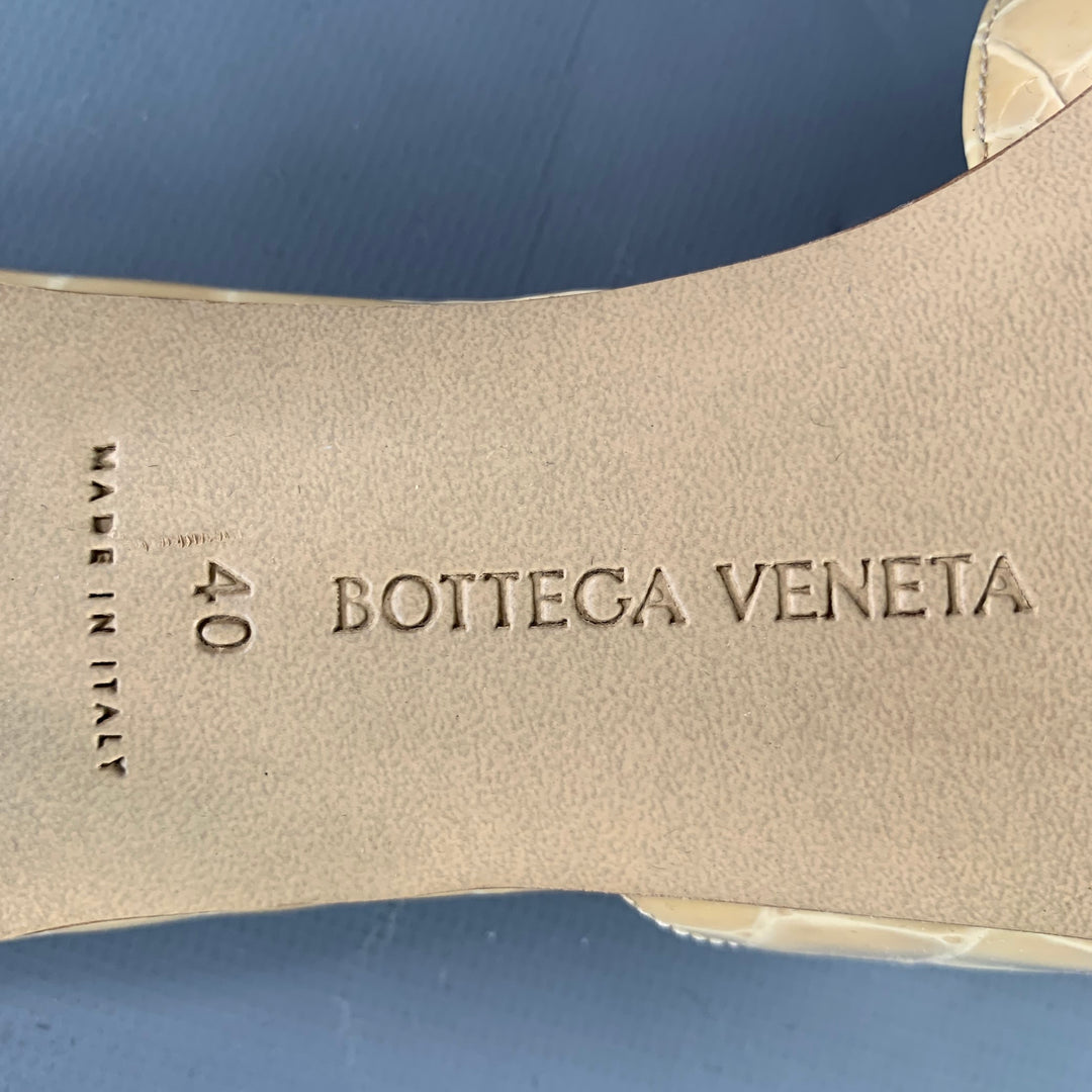 BOTTEGA VENETA Size 10 Punta Beige Croc Embossed Patent Leather Pointed Toe Mules Pumps