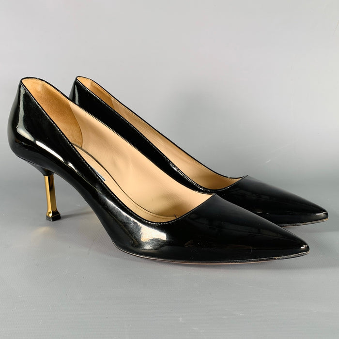 PRADA Size 8 Black Patent Leather Pointed Toe Heels Pumps
