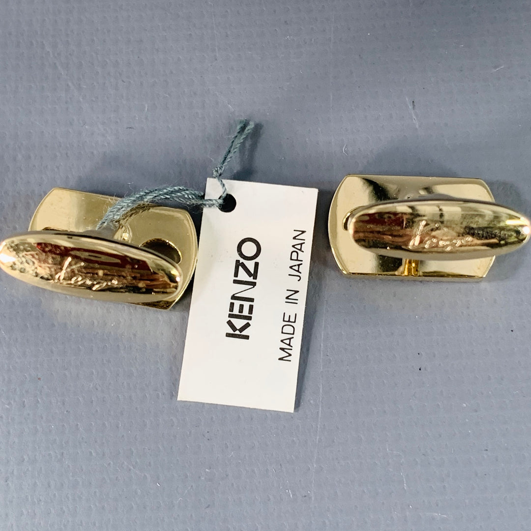 KENZO Gold Engraved Monogram Metal Cuff Links