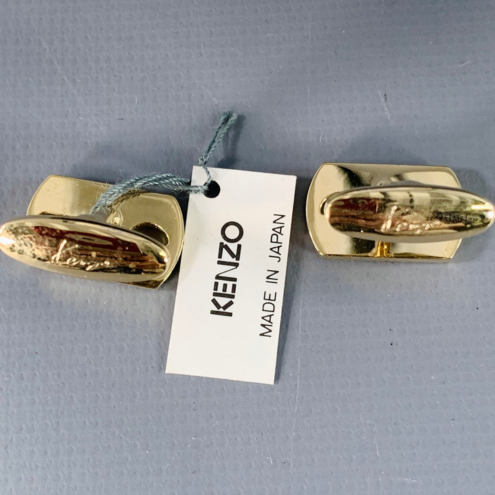 KENZO Gold Engraved Monogram Metal Cuff Links