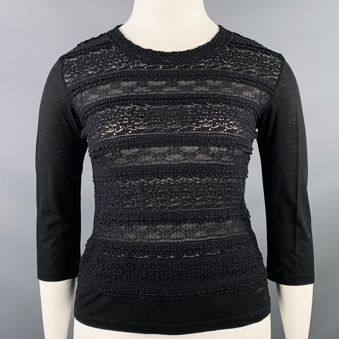 HAAT by ISSEY MIYAKE Size L Black Cotton 3/4 Sleeves Casual Top