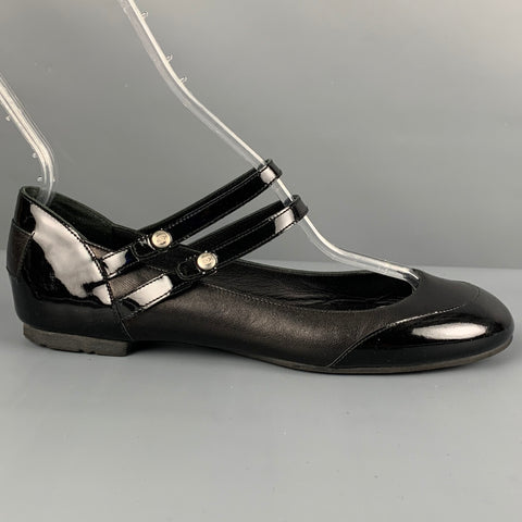 CHANEL Size 8.5 Black Patent Leather Mary Jane Flats