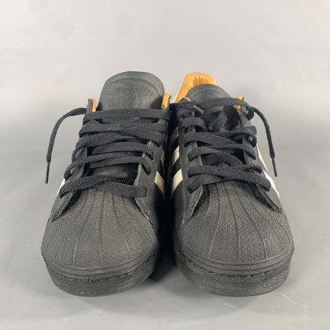 ADIDAS Size 9.5 Black White Leather Lace Sneakers