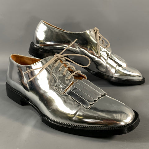 ROBERT CLERGERIE Size 8 Silver Metallic Leather Eyelash Lace Up Shoes