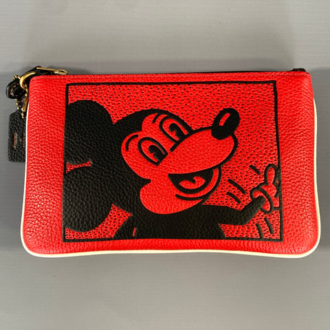 COACH HOL2020 Red Black C1174 Mickey Pebble Grain Leather Wallet