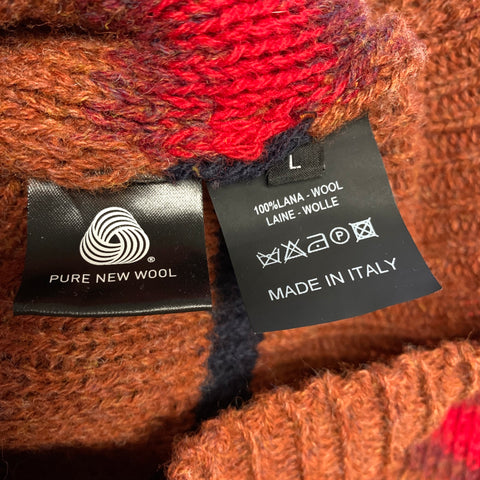 RAF SIMONS FW2018 Size L Brown Red & Black Knitted Wool Sweater