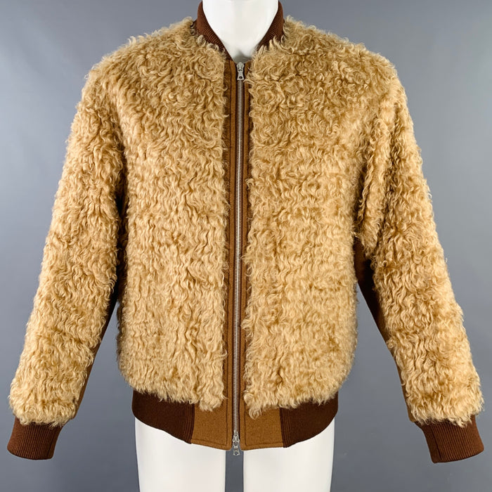 DRIES VAN NOTEN Size S Tan Brown Shaggy Faux Shearling Bomber Jacket