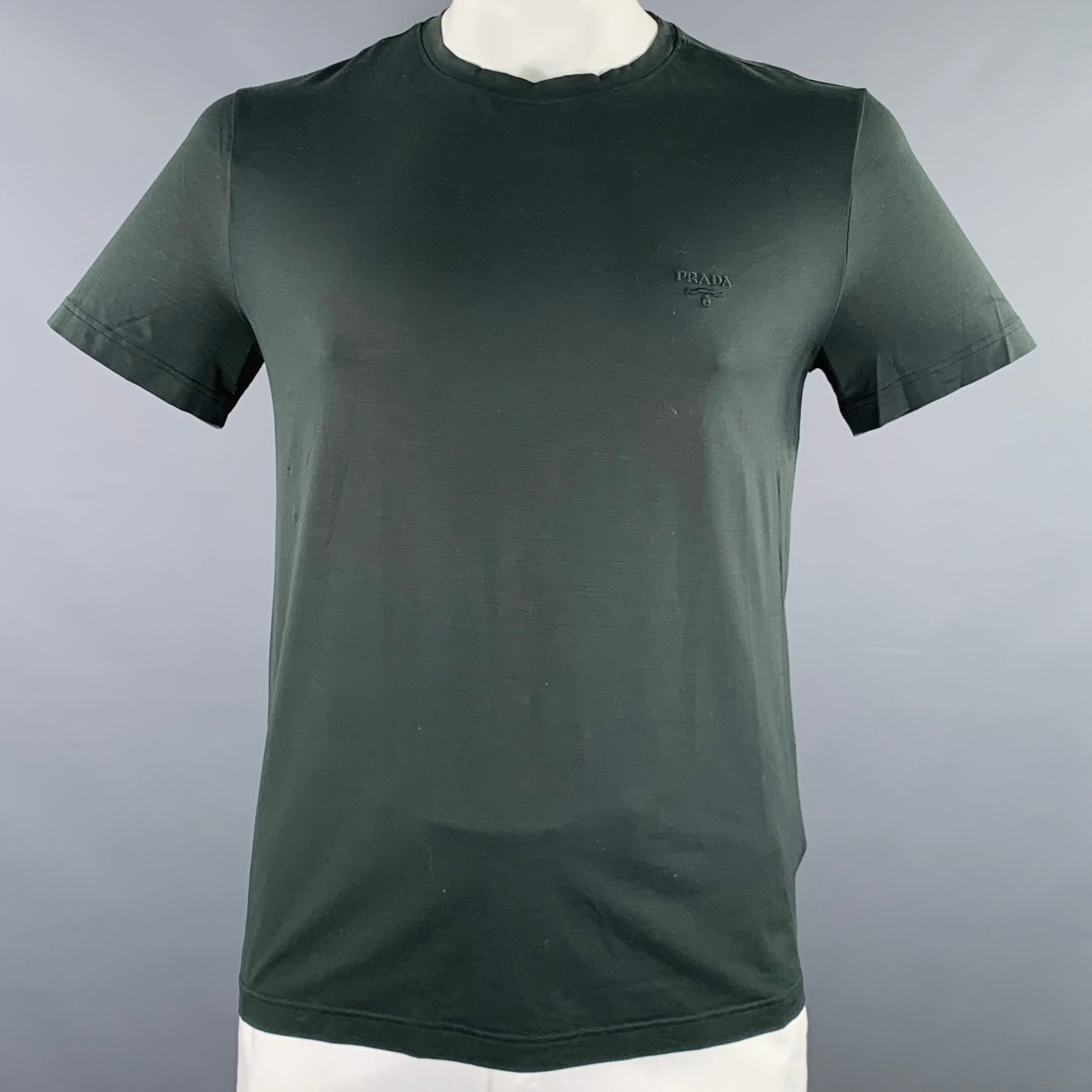 PRADA Size XL Forest Green Cotton Blend Crew Neck T shirt Sui Generis Designer Consignment