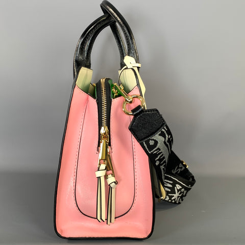 MARC JACOBS SS2018 Black Pink Color Block Saffiano Leather Handbag