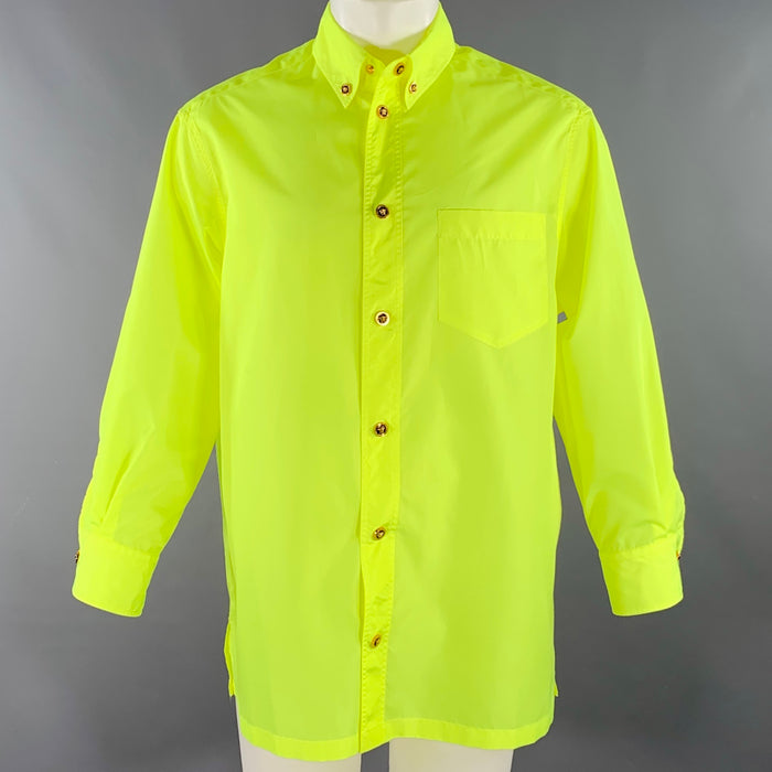 VERSACE Size 36 Neon Yellow Polyester One Pocket Oversized Long Sleeve Shirt