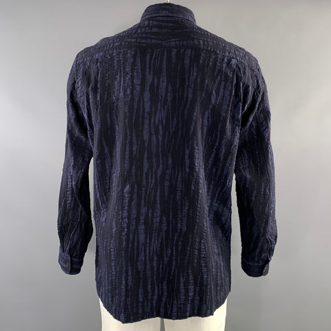 ISSEY MIYAKE Size L Blue Black Stripe Cotton Button Up Long Sleeve Shirt