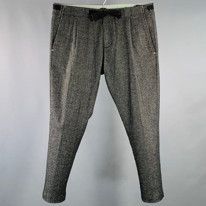 ENTRE AMIS Size 33 Black White Tweed Cotton Blend Drawstring Casual Pants