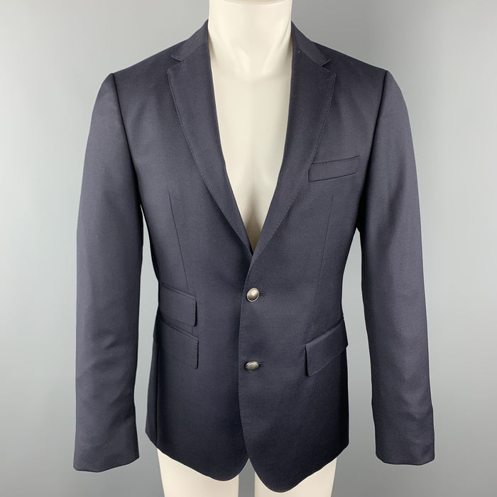 HUGO BOSS Size 36 Navy Woven Wool Notch Lapel Sport Coat