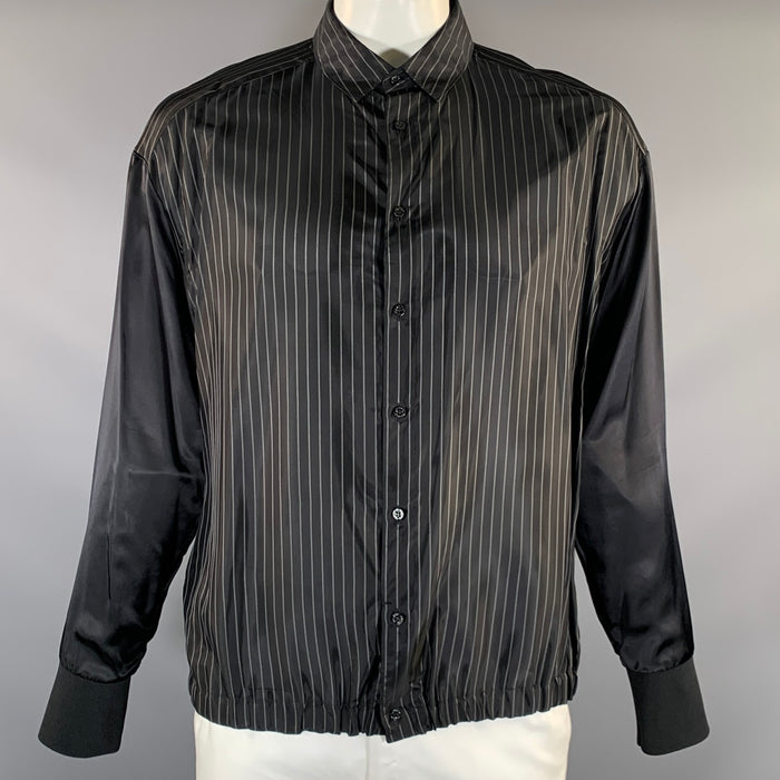 NEIL BARRETT AW2021 Size L Black White Pinstripe Viscose & Cupro Long Sleeve Shirt