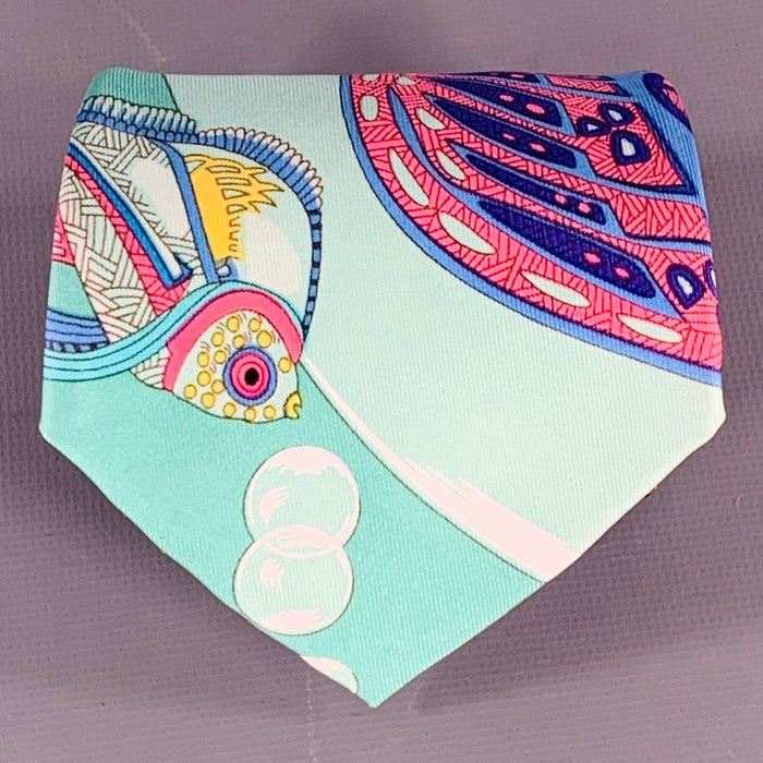 HERMES Multi Color Fish Silk Tie
