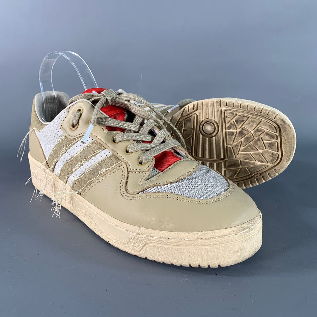 ADIDAS Size 9.5 Beige White Mixed Materials Nylon Mesh Sneakers