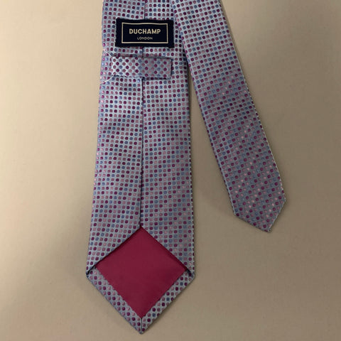 DUCHAMP Blue Navy & Purple Polka Dot Silk Tie