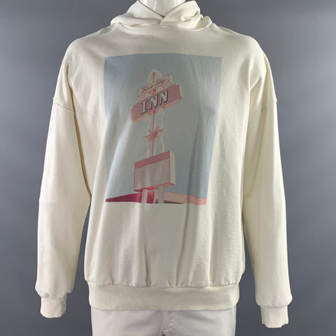 BLUE SKY INN Size L White Blue & Pink Graphic Cotton Hoodie Sweatshirt
