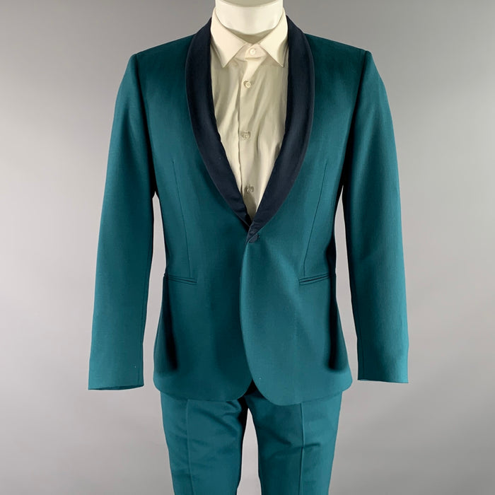 PS by PAUL SMITH Chest Size 38 Green Teal Solid Wool Shawl 32 30 Suit
