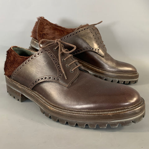 LANVIN Size 10.5 Brown Textured Leather Lace Up Lace Up Shoes