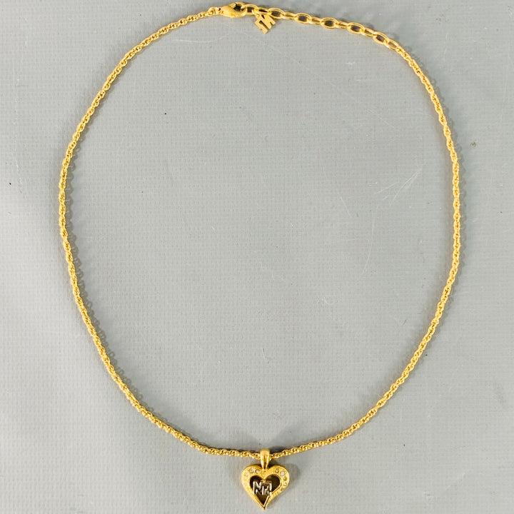 NINA RICCI Gold Silver Chain Link Metal Heart Monogram Pendant Necklace