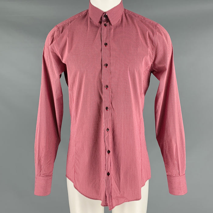 DOLCE & GABBANA Size M Red White Grid Cotton Button Up Long Sleeve Shirt