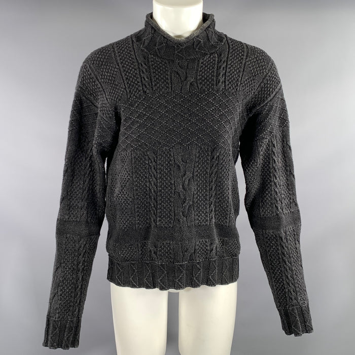 RRL by RALPH LAUREN Size M Black Grey Knitted Cotton High Collar Sweater