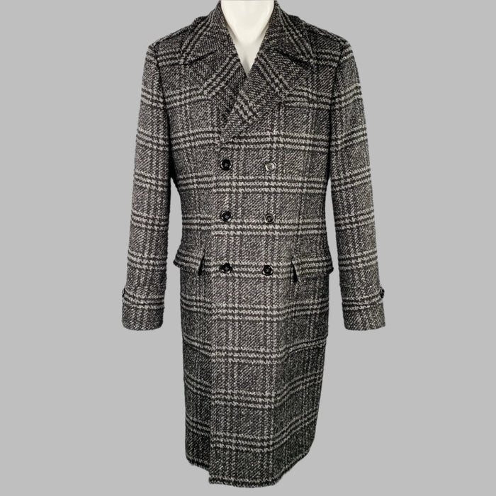 DOLCE & GABBANA Size 40 Black Grey Plaid Wool Blend Coat