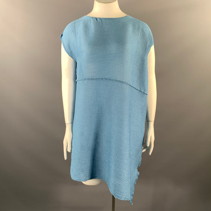 ISSEY MIYAKE Size L Blue Light Blue Polyester Crinkled Tunic Knee Length Dress