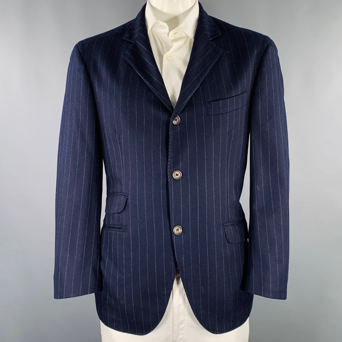 BRUNELLO CUCINELLI Size 44 Navy Grey Pinstripe Wool Cashmere Sport Coat