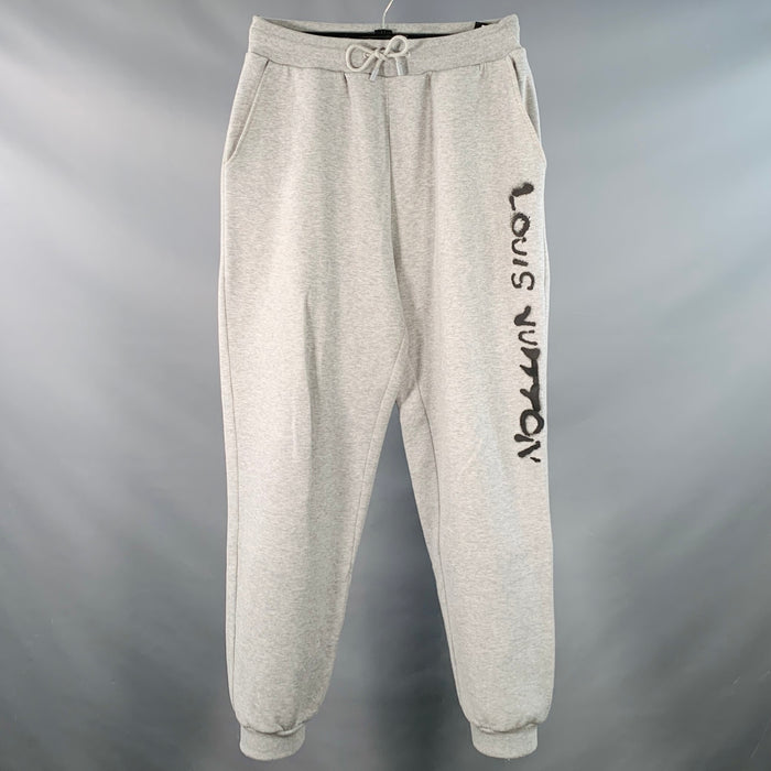 LOUIS VUITTON Size M Heather Grey Black Graffiti Logo Cotton Sweatpants Casual Pants