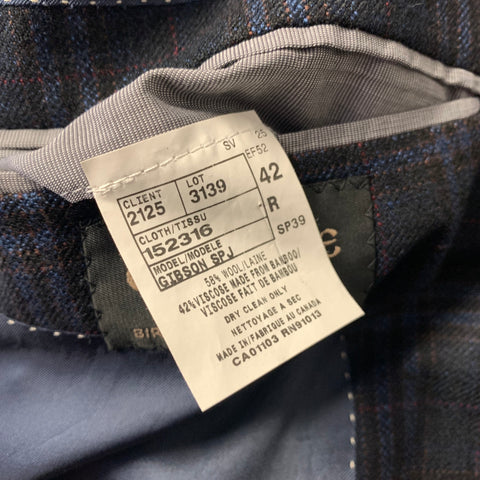 JACK VICTOR Chest Size 42 Navy Blue & Red Plaid Wool & Viscose Blend Sport Coat