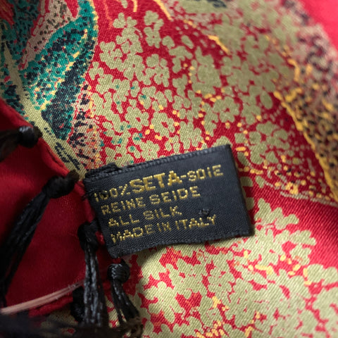 FERRAGAMO Red Black Floral Silk Shawl