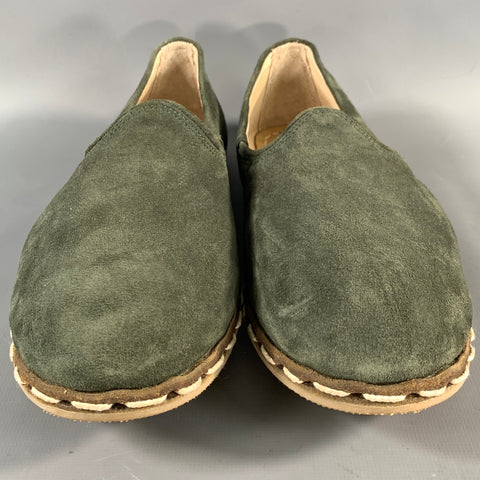 SABAH Size 8 Green Suede Contrast Stitch Loafers