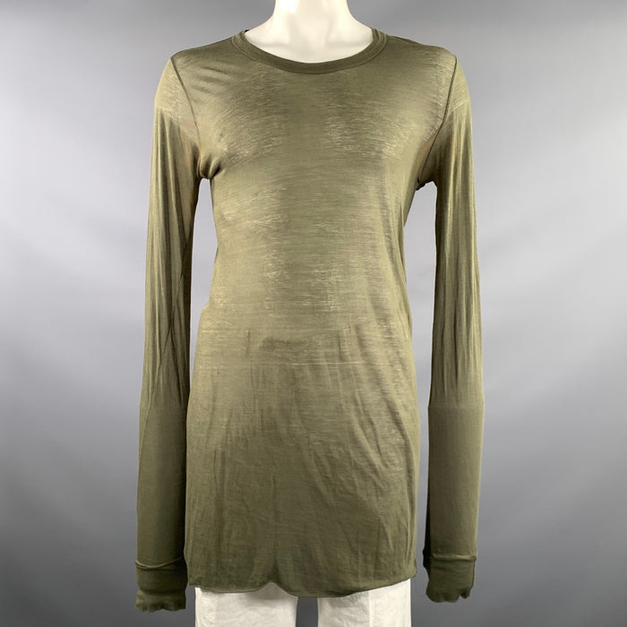 RICK OWENS Size L Green Olive See Through Cotton Oversized Long Sleeve Shirt