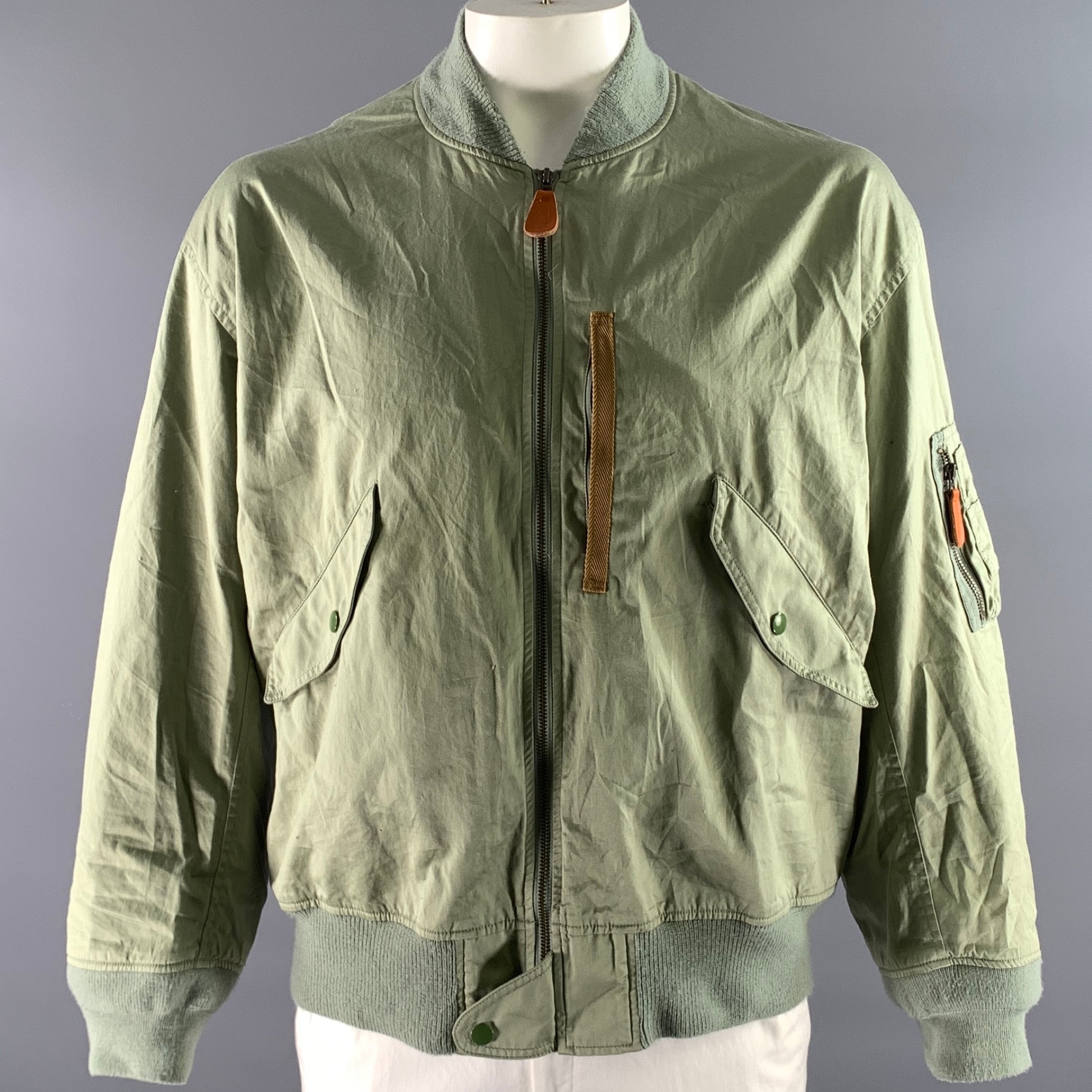 BEAMS PLUS Size XL Green Sage Cotton Bomber Jacket – Sui Generis