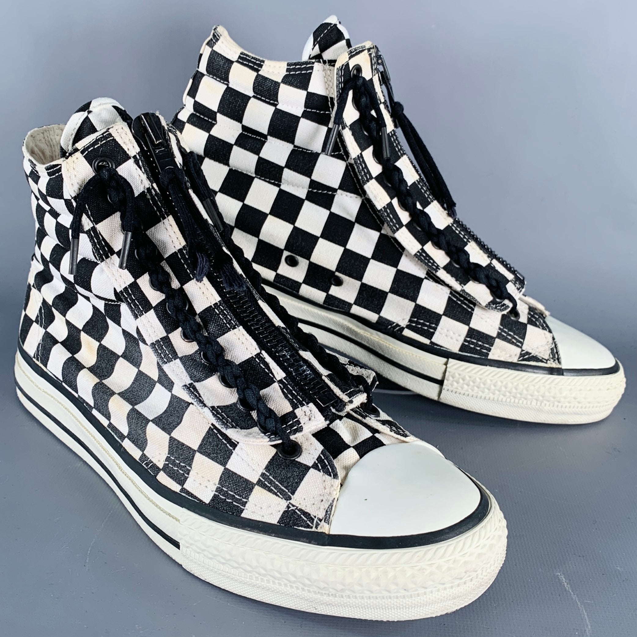 NUMBER (N)INE AW07 Size Black White Checkered Canvas High Top Sneakers