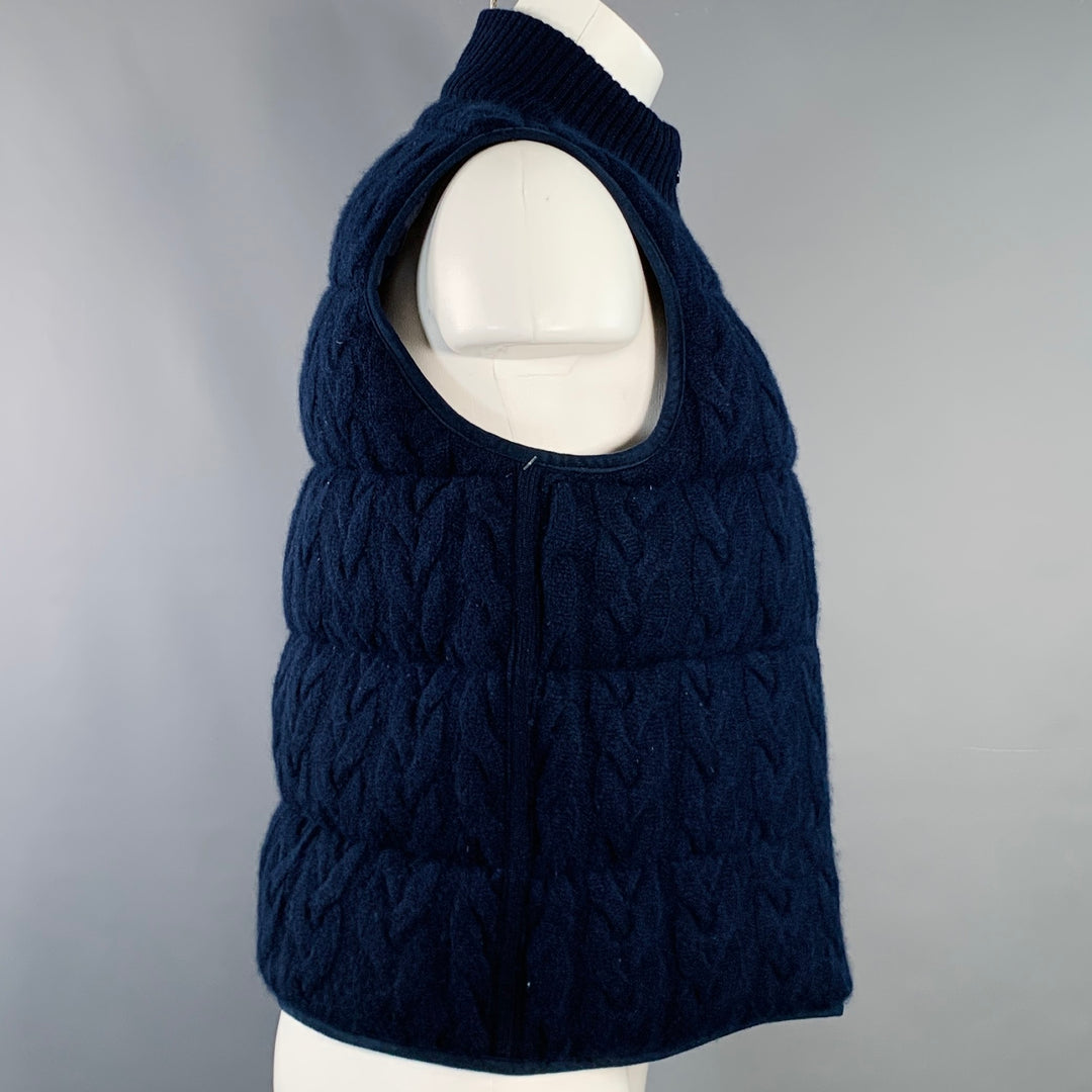 NO BRAND Size M Navy Cashmere Polyester Reversible Cable Knit Puffer Vest