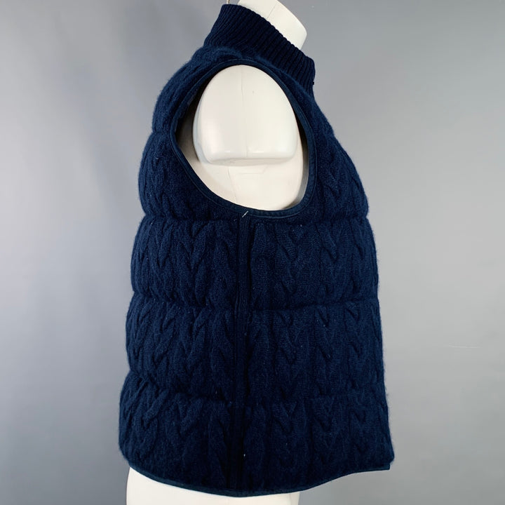 NO BRAND Size M Navy Cashmere Polyester Reversible Cable Knit Puffer Vest