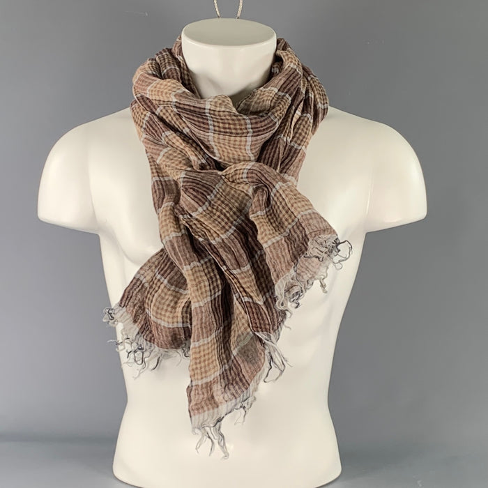 BRUNELLO CUCINELLI Size Brown Tan Plaid Linen Scarves