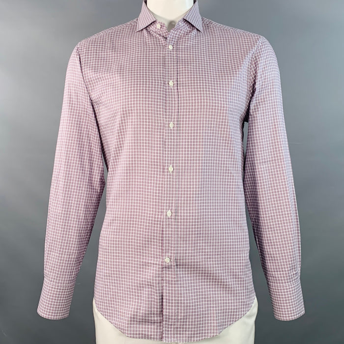 BRUNELLO CUCINELLI Size XL Purple White Checkered Cotton Slim Fit Long Sleeve Shirt
