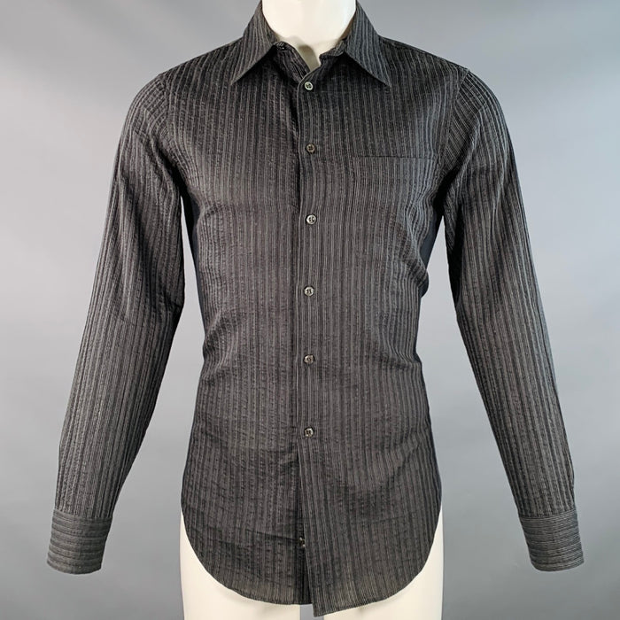 ARMANI COLLEZIONI Size S Grey Black Seersucker Stripe Cotton Blend Long Sleeve Shirt