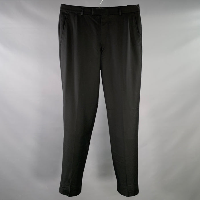 Z ZEGNA Size 34 Black Wool Mohair Flat Front Tapered Dress Pants